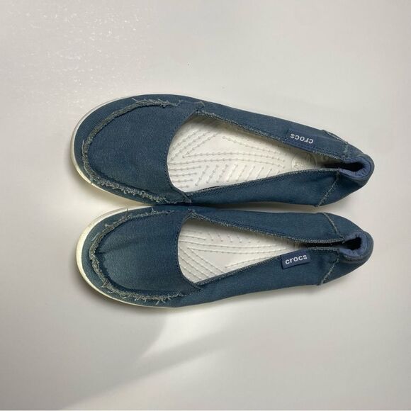 Crocs Blue Canvas Slip On Loafers Boat Shoes Women's Size 10 - Picture 9 of 13